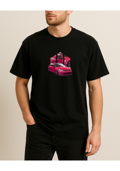 Golf Baskılı T-shirt Siyah
