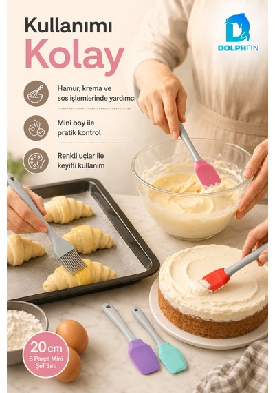 5 Li Mini Şef Seti 20 Cm Silikon Spatula Fırça Mutfak Yardımcı Pasta Hamur Seti Çok Renkli