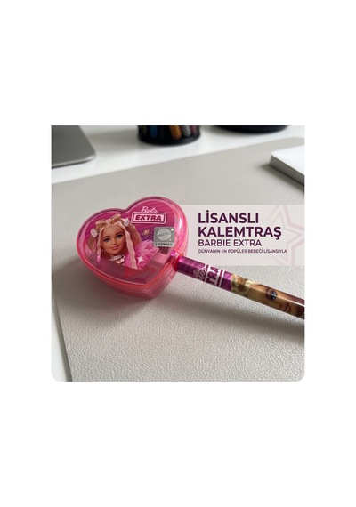 Bakgelal Barbie Extra Lisanslı Kalp Şekilli Kalemtıraş Pembe Kapaklı Çocuk Okul Kırtasiye Ürünü - 9026169788369