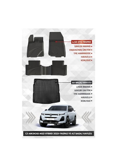 Citroen C5 Aircross Mild Hybrid 2025+ Uyumlu 4.5d Sahler Premium Havuzlu Paspas Ve Liner Marka Alt Bagaj Havuzu