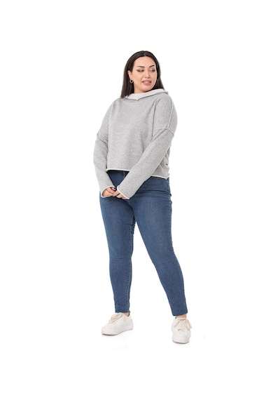 Büyük Beden Kapüşonlu Düşük Kollu Pis Dikişli Üç İplik Gri Melanj Sweatshirt-gri Melanj Gri Melanj