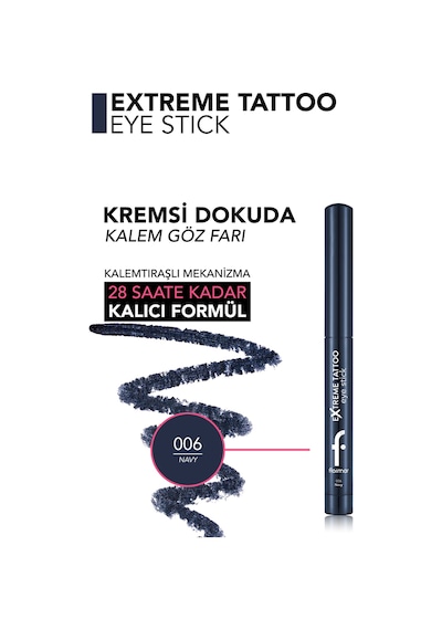Flormar Extreme Tattoo Mat & Işıltılı Asansörlü Kalemtıraşlı Jel Göz Kalemi & Far Stick 8682536119016 006navy