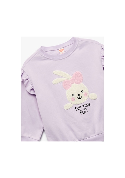 Koton Kız Bebek Şardonlu Uzun Kollu Bisiklet Yaka Tavşan Aplikeli Pamuklu Sweatshirt Lila