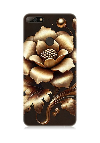 Huawei Y7 2018 Uyumlu Altın Işıklı Zarif Çiçek Desenli Silikon Kılıf Çok Renkli