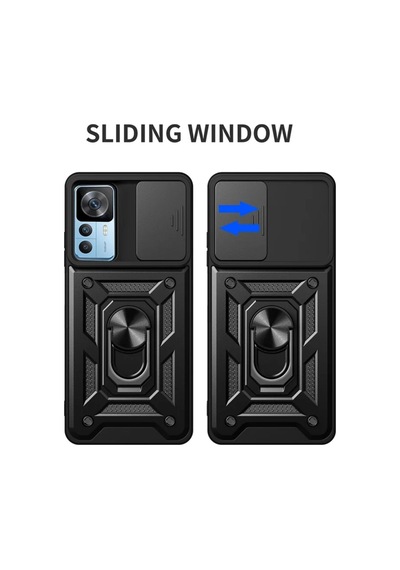 Xiaomi 12T Pro Uyumlu Tank Kılıf Yüzüklü Standlı Extra Koruma Zırhlı Outdoor Kapak - Siyah
