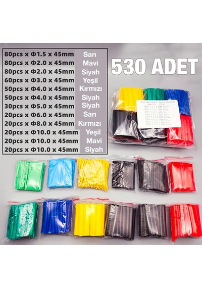 Ally 5 Renk Makaron Isı İle Daralan Kablo Seti 530 Adet 8 Boy Set- 5775