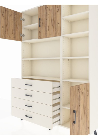 Arges Dolap 9 Raflı 4 Çekmeceli 3 Kapaklı 132x30x195 Aytaşı-ç... Aytaşı