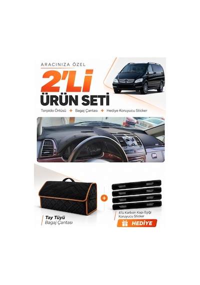 E-biz Mercedes Viano W639 2003-2014 Uyumlu Torpido + Tay Tüyü Çanta - Siyah-kahverengi - Mb022