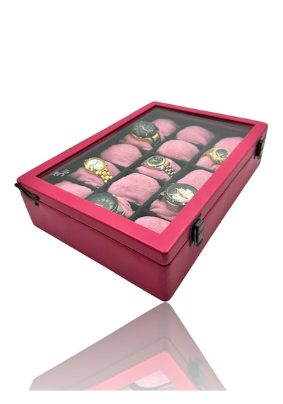 Diji 15'li Saat Kutusu Saat Çantası Pembe İçi Siyah Pembe Yastıkl