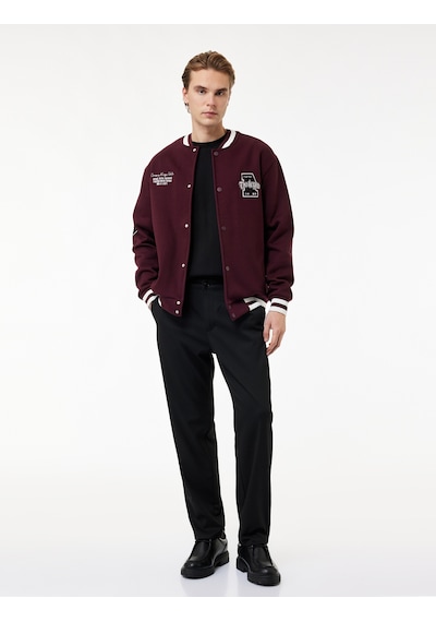 Koton İşlemeli Çizgi Detaylı Çıtçıt Düğmeli Cepli Bomber Ceket Bordo 6wam50028mk Bordo