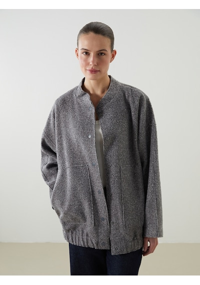 Lcwaıkıkı Classic Gri Kolej Yaka Oversize Kadın Bomber Mont