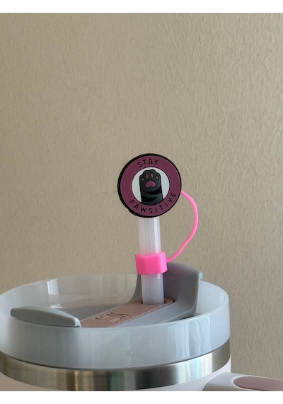 Sevimli Kedi Model Silikon Toz Geçirmez Sızdırmaz Pipet Kapağı 1 Adet Stanley Termos Ile Uyumlu Siyah - Mor