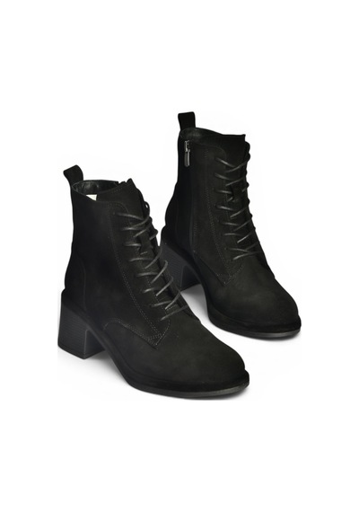 Fox Shoes Z555670602 Siyah Hakiki Deri Süet Kalın Topuklu Kadın Bot