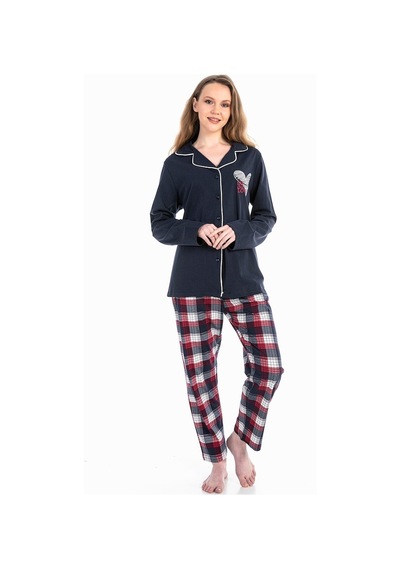 Vishenka Boydan Düğmeli Pamuklu Gömlek Yaka Kadın Pijama Takım