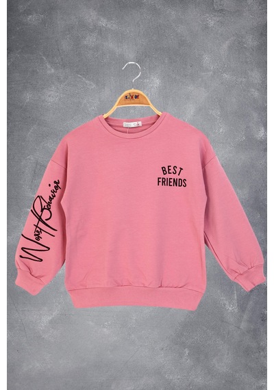 Toontoy Kız Çocuk Best Frıends Baskılı Sweatshirt Kırmızı