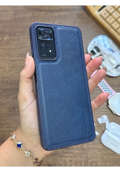 Redmi Note 11 Pro 4g Uyumlu Premium Deri Dokulu Darbelere Karşı Dayanıklı Nazal Silikon Kılıf Lacivert