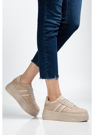 Bahrina Kadın Kalın Tabanlı Sneaker Bej Süet