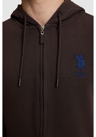U.S. Polo Assn. Erkek Koyu Kahverengi Regular Fit Kapüşonlu Fermuarlı Örme Hırka 50329420-vr084