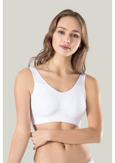 Melonika Kadın Beyaz Kalın Askılı Çıkarılabilir Pedli Örme Seamless Dikişsiz Basic Büstiyer Çok Renkli