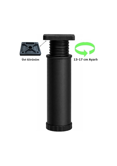 Metal Mobilya Koltuk 13 -17 Cm Ayarlı Orta Destek Ayağı Mat Siyah