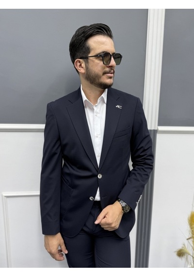 Avni Ceylan Signature Stil Tek Düğme Kırışmaz Ceket Lacivert