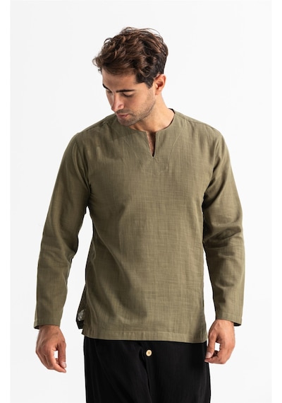Uzun Kol Şile Bezi Bisiklet Yaka Erkek Tshirt Haki 3049 Haki