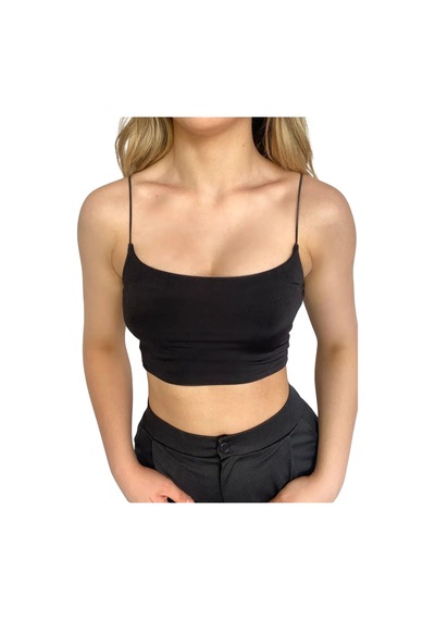 Askılı Crop Bluz-siyah