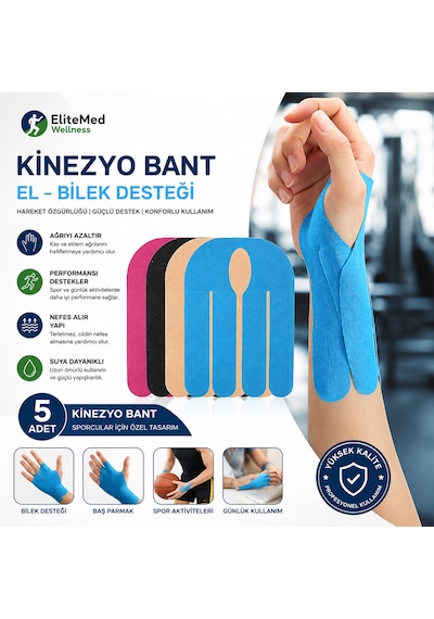 Kinezyoloji Bantı El Ve Parmak Bölgesi İçin Elastik Destek Bandı 5 Adet Siyah Renkler