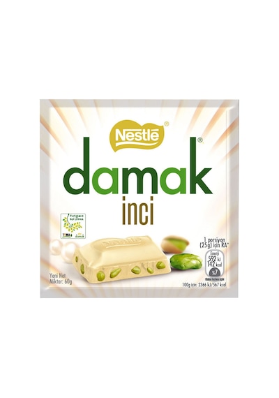 Nestle Damak Beyaz Çikolata 60 G Antep Fıstıklı İnci 3'li Ekonomik Paket - 3 Adet Tarı