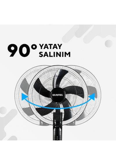 Kumtel KTF-395 Siyah 18 İnç Ayaklı Vantilatör 60 W, 5 Kanatlı, 3 Kademeli, 145 cm Ayarlanabilir Yükseklik