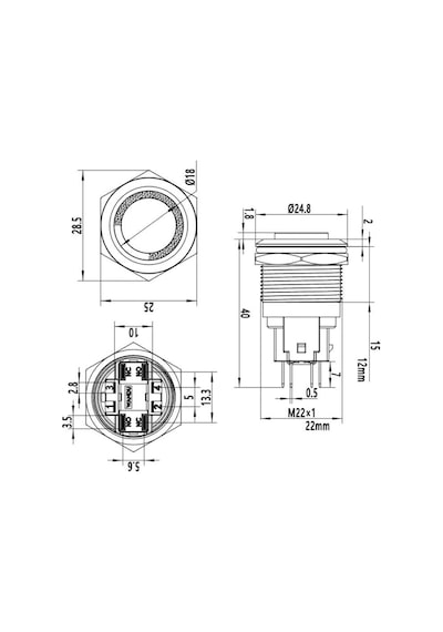 Motorobit 22E-G1-E 22Mm Çıkık Yaylı Işıklı Metal Buton - Yeşil