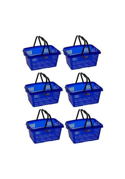 Omnipazar Sy-2260 Çift Saplı Plastik Market Taşıma Sepeti Mavi 6 Adet Mavi