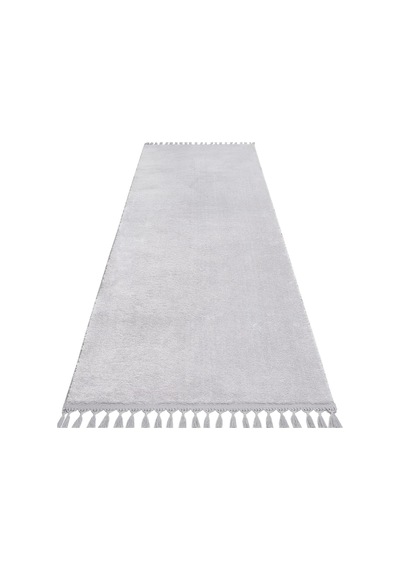 Vl Oval Comfort Overloklu Peluş Yolluk Açık Gri Gri Düz Ponpon
