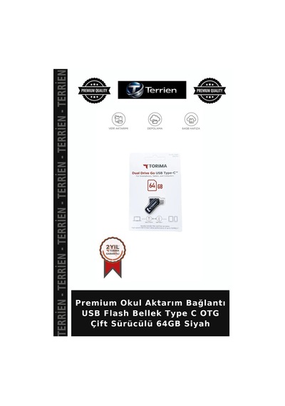 Premium Okul Aktarım Bağlantı Usb Flash Bellek Type C Otg Çift Sürücülü 64gb Siyah