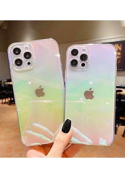 Apple Uyumlu iPhone 11 Pro Max Parlak Rainbow Holografik Kamera Korumalı Sert Kılıf