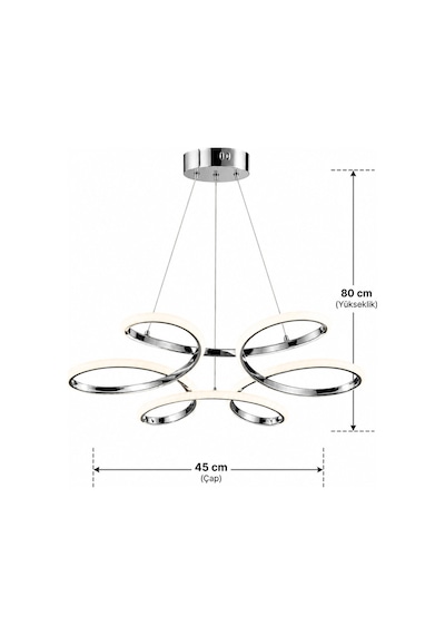 Marina Model Krom 3 Renk Mutfak Hol Antre Salon Oturma Yatak Odası Modern Metal Led Avize Gri