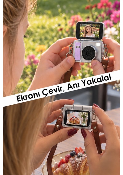 Mimtec Blm-109 Retro Mini Dijital Kamera 1080p Hd Katlanabilir Ekran Flaşlı Selfie Vlog Video Kamerası Mor