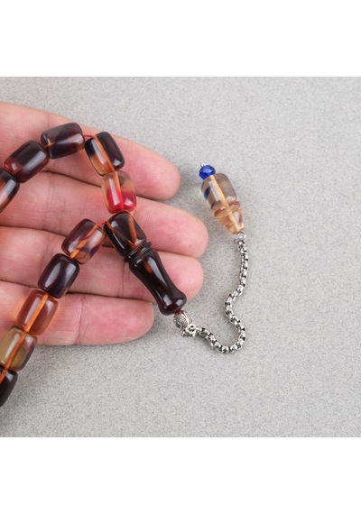 Sıkma Kehribar Püsküllü Efe Boy Kapsül Kesim 10x13mm Tesbih -alacalı