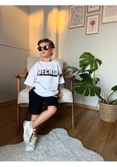 Miniğimin Cicileri Mncraft Erkek Çocuk T-şört - Beyaz