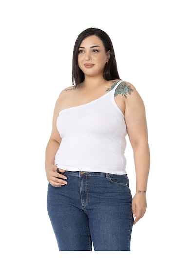 Disentis Büyük Beden Tek Omuz Dekolteli Viskon Beyaz Body-beyaz Beyaz