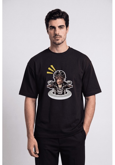 Black Nova Oversize Baskılı Unisex %100 Pamuk T-shirt Pop-up Monkey Siyah