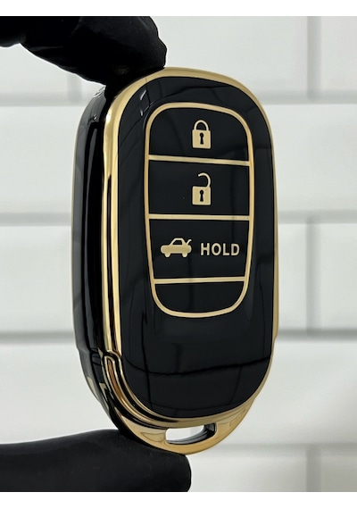 Yeni Honda Civic Crv Hrv Accord Uyumlu Smart Nano Anahtar Kılıfı Siyah - Gold