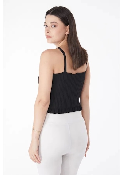 Kazax Yazlık Triko Crop Siyah