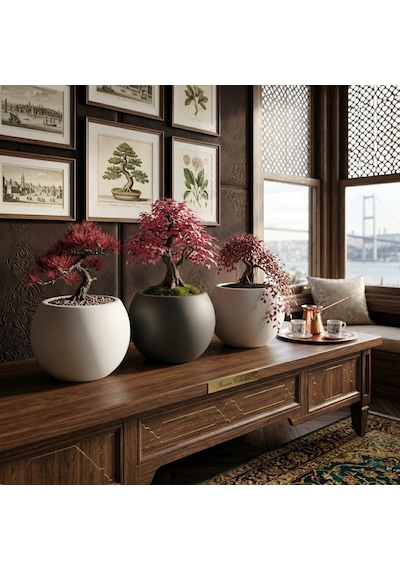 Ayrex Zevli Japandi Tarzı Modern Küre Saksı 3'lü Set - Su Sızdırmaz Dekoratif Salon Ve Balkon Saksısı Hediyelik Diğer 01237248