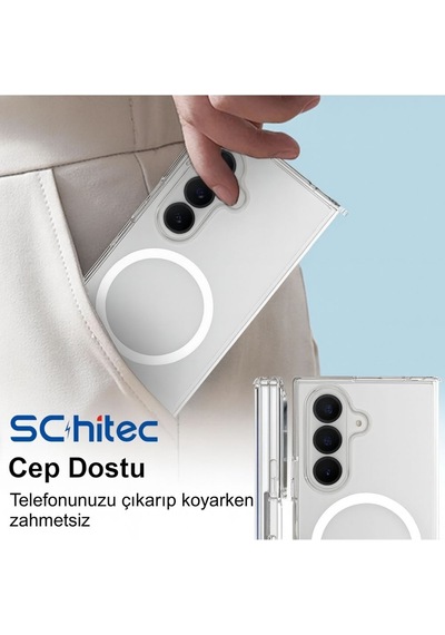 Schitec Samsung Galaxy Uyumlu Z Fold 6 Magsafe Özellikli Şeffaf Kılıf -