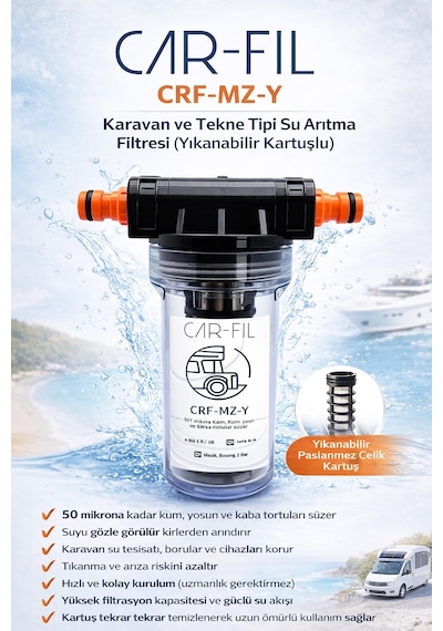 Kamp&karavan Tipi Su Arıtma Filtresi Yıkanabilir Kartuşlu