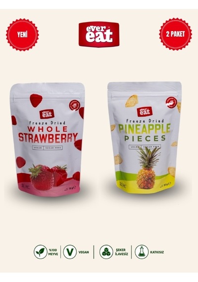 Evereat Çilek Ananas Freeze Dry Meyve Cipsi 2'li Paket Doğal Sağlıklı Atıştırmalık 1 Adet
