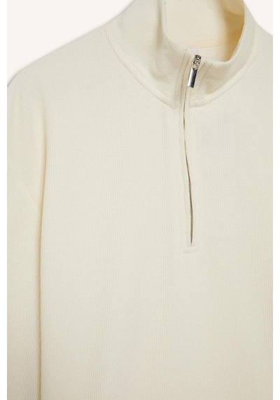 DeFacto Comfort Fit Dik Yaka Dokulu Yarım Fermuarlı Waffle Sweatshirt D7543AX25SPER138