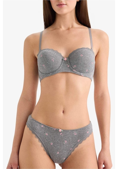 Defacto Çiçekli Dantel Detaylı Brazilian Külot F6141ax26spgr371 Gri-gr371