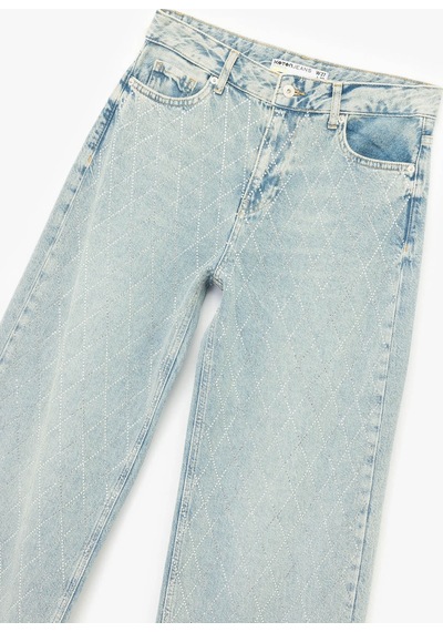Koton Taşlı Wide Leg Açık İndigo Kadın Jean Pantolon 7wal40047md